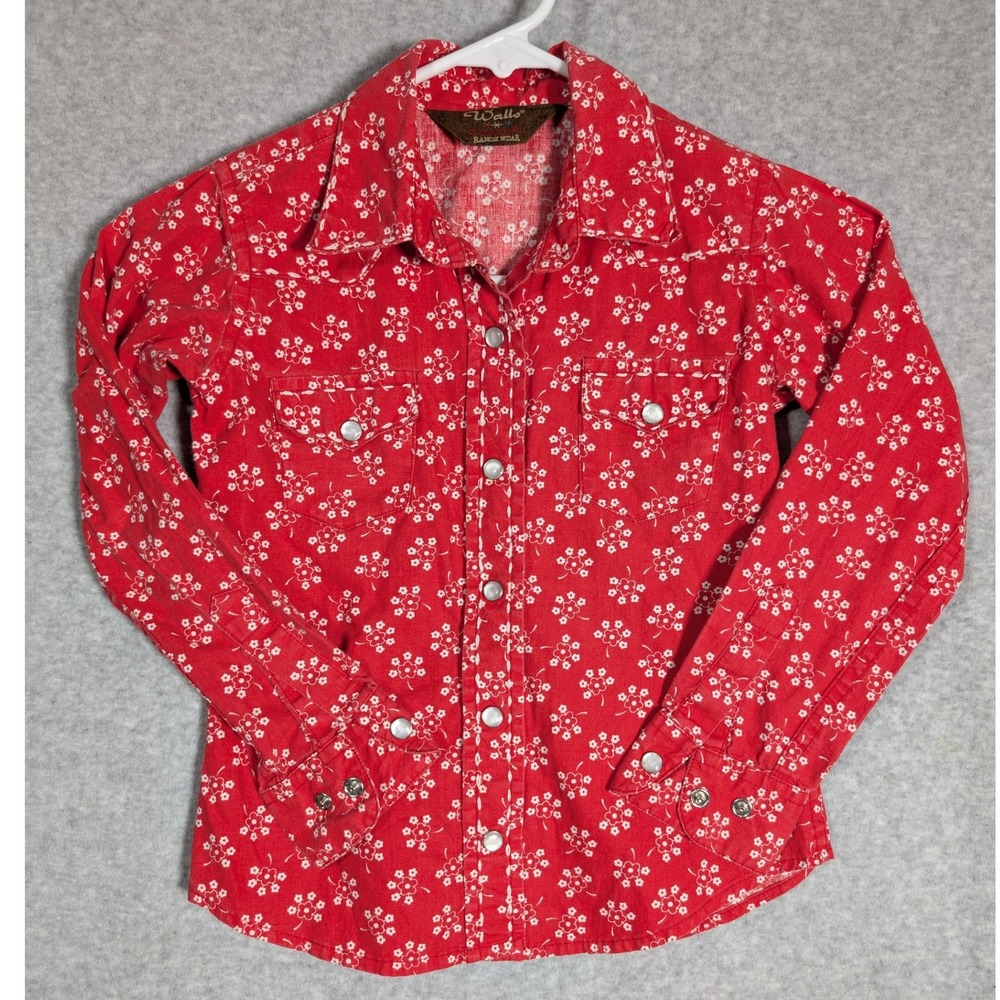 Walls Ranch Wear Girls Red Floral Western Snap Front Shirt Size Small